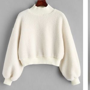 Zaful Faux Shearling Teddy Sweatshirt - off-white
